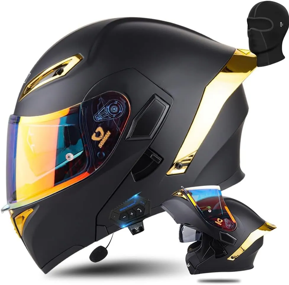 Unisex Adult Flip-Up Motorcycle Helmet, Carbon Fiber, Anti-Fog Visor, Aerodynamic Design, Integrated Bluetooth, DOT Approved, Sizes S-XXL