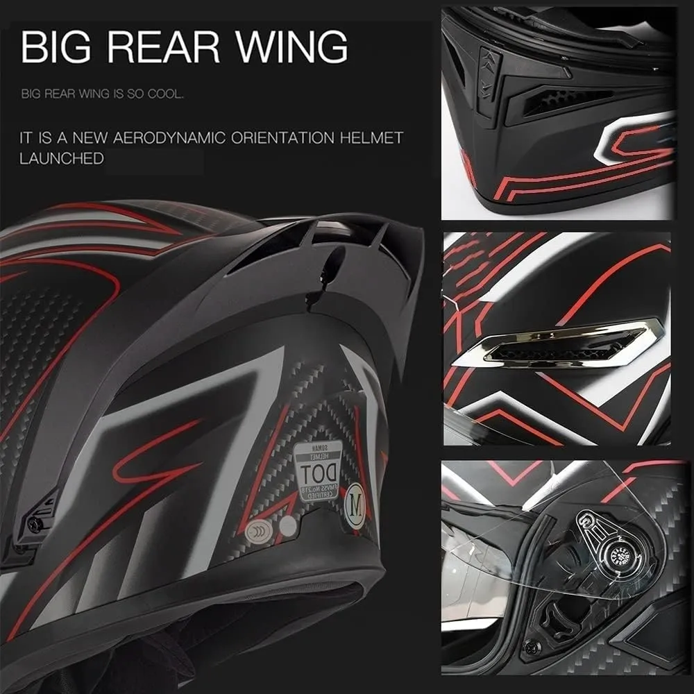 Unisex Adult Flip-Up Motorcycle Helmet, Carbon Fiber, Anti-Fog Visor, Aerodynamic Design, Integrated Bluetooth, DOT Approved, Sizes S-XXL