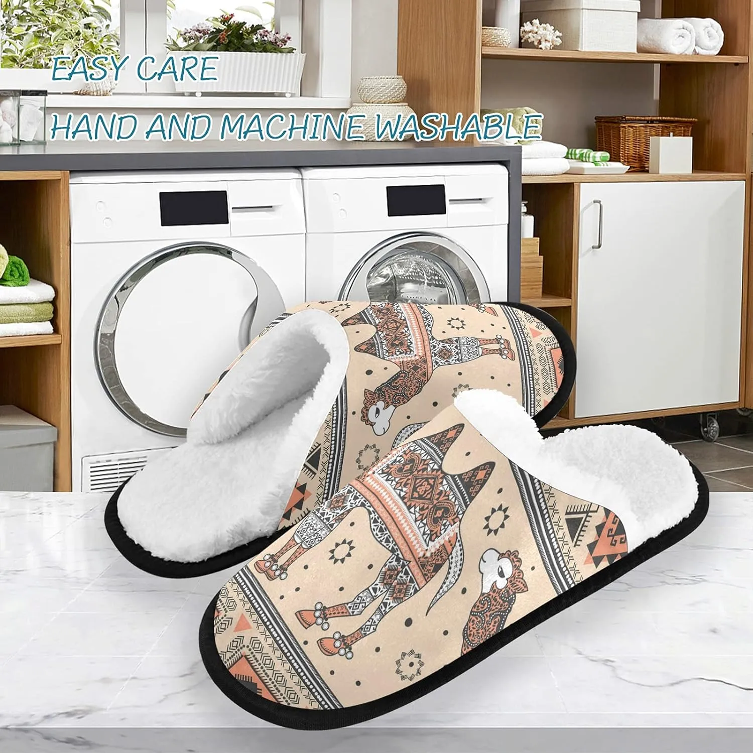 Unisex Slippers Fuzzy Feet Plush Slippers Anti-Slip Warm House Shoes M/L