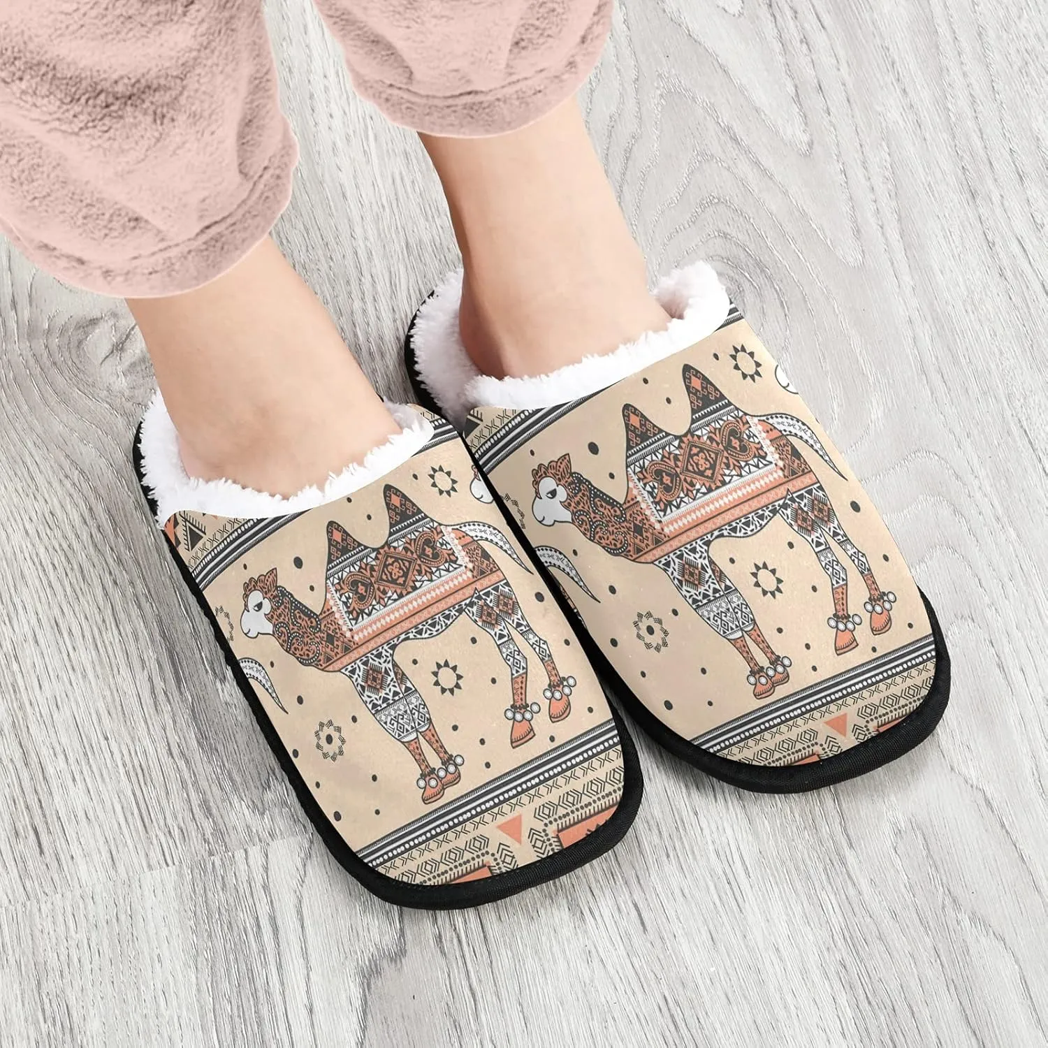 Unisex Slippers Fuzzy Feet Plush Slippers Anti-Slip Warm House Shoes M/L