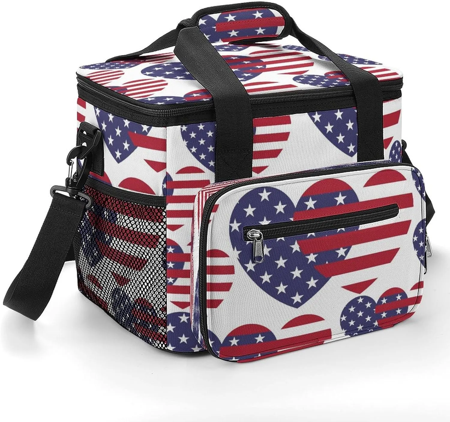 United States Flag Portable 22.5L Soft Cooler Bag for Car Camping Square Unique Leakproof Ice Chest with Adjustable Strap Insulated Lunch Box for Work Hiking Picnic