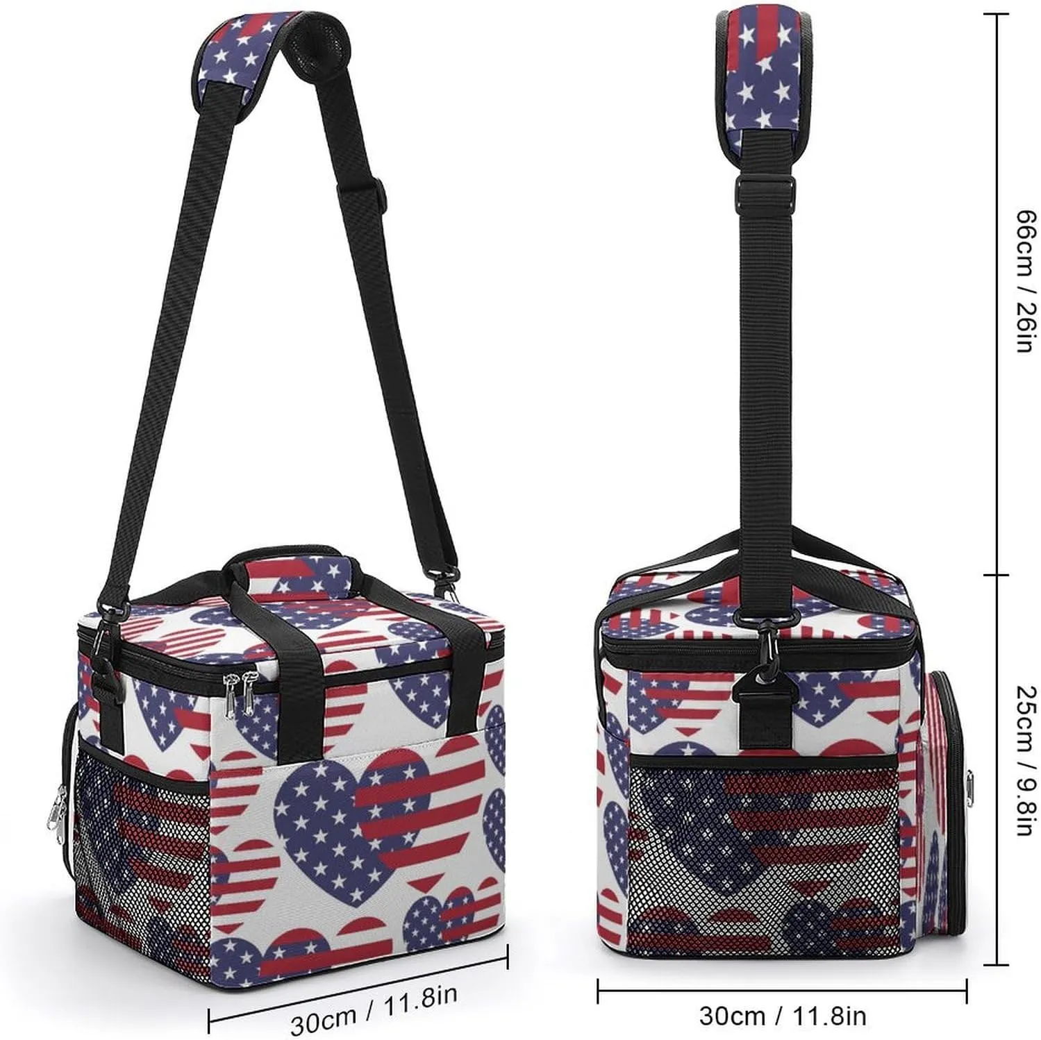 United States Flag Portable 22.5L Soft Cooler Bag for Car Camping Square Unique Leakproof Ice Chest with Adjustable Strap Insulated Lunch Box for Work Hiking Picnic