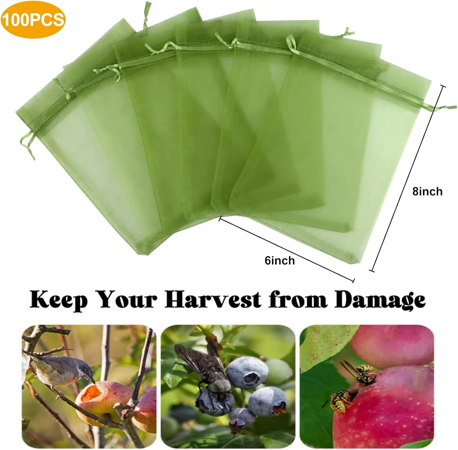 Unves 80 Pcs Fruit Protection Bags, 6x8 Inch Drawstring Mesh Fruit Bags for Fruit Trees Apple Orange Figs Tomatoes Strawberry Plant Protection, Mesh Bags for Vegetables Fruit Tree Netting Covers Bags