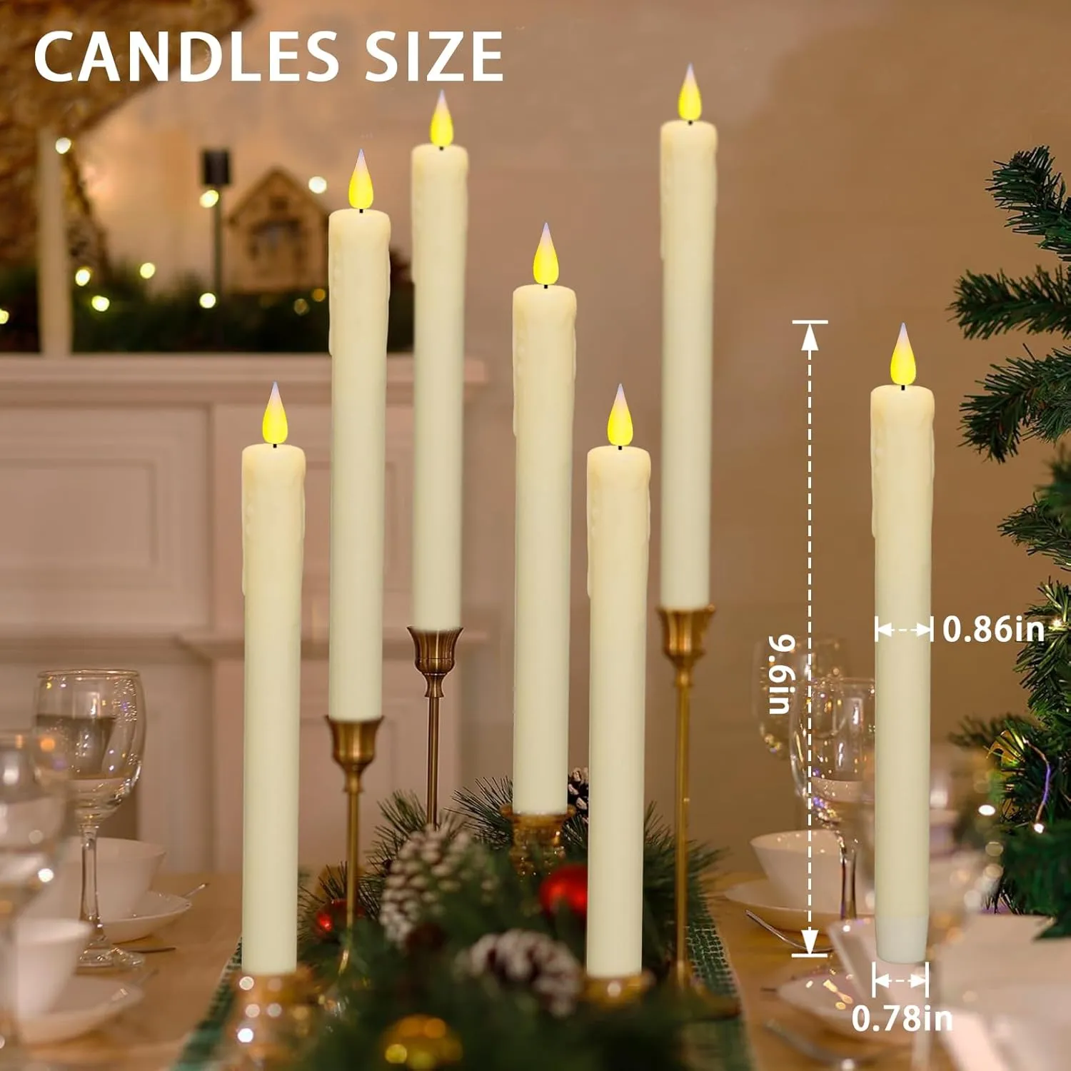 Upgraded Real Wax LED Flameless Taper Candles with Remote, 6 PCS Ivory Dripping Candlesticks Battery Operated 3D Flickering - 9.6" Long Realistic Fake Candle Sticks for Home/Wedding/Xmas Decor