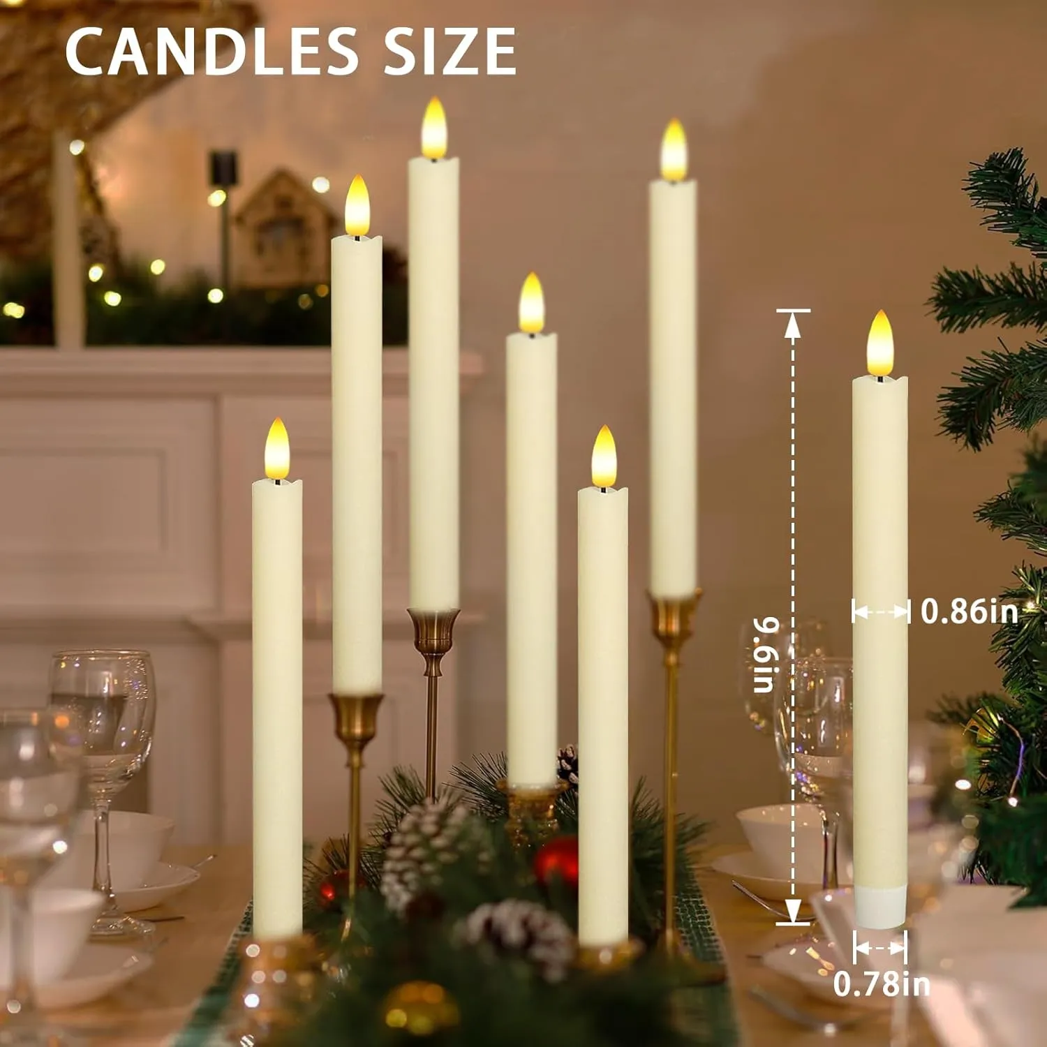 Upgraded Real Wax LED Flameless Taper Candles with Remote, KSWING 6 PCS Ivory Candlesticks Battery Operated 3D Flickering - 9.6" Long Realistic Fake Candle Sticks for Home/Wedding/Fireplace Xmas Decor