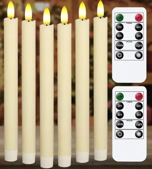 Upgraded Real Wax LED Flameless Taper Candles with Remote, KSWING 6 PCS Ivory Candlesticks Battery Operated 3D Flickering - 9.6" Long Realistic Fake Candle Sticks for Home/Wedding/Fireplace Xmas Decor