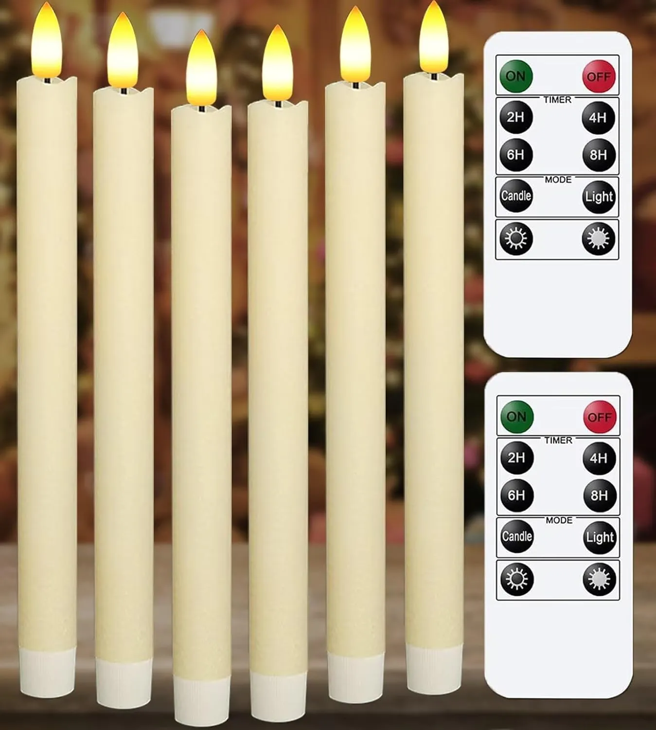 Upgraded Real Wax LED Flameless Taper Candles with Remote, KSWING 6 PCS Ivory Candlesticks Battery Operated 3D Flickering - 9.6" Long Realistic Fake Candle Sticks for Home/Wedding/Fireplace Xmas Decor