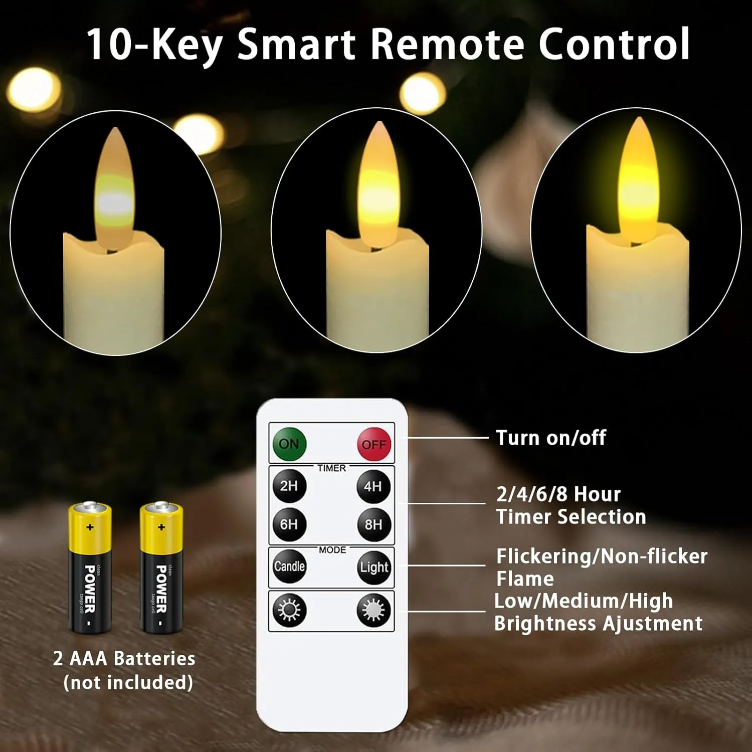 Upgraded Real Wax LED Flameless Taper Candles with Remote, KSWING 6 PCS Ivory Candlesticks Battery Operated 3D Flickering - 9.6" Long Realistic Fake Candle Sticks for Home/Wedding/Fireplace Xmas Decor