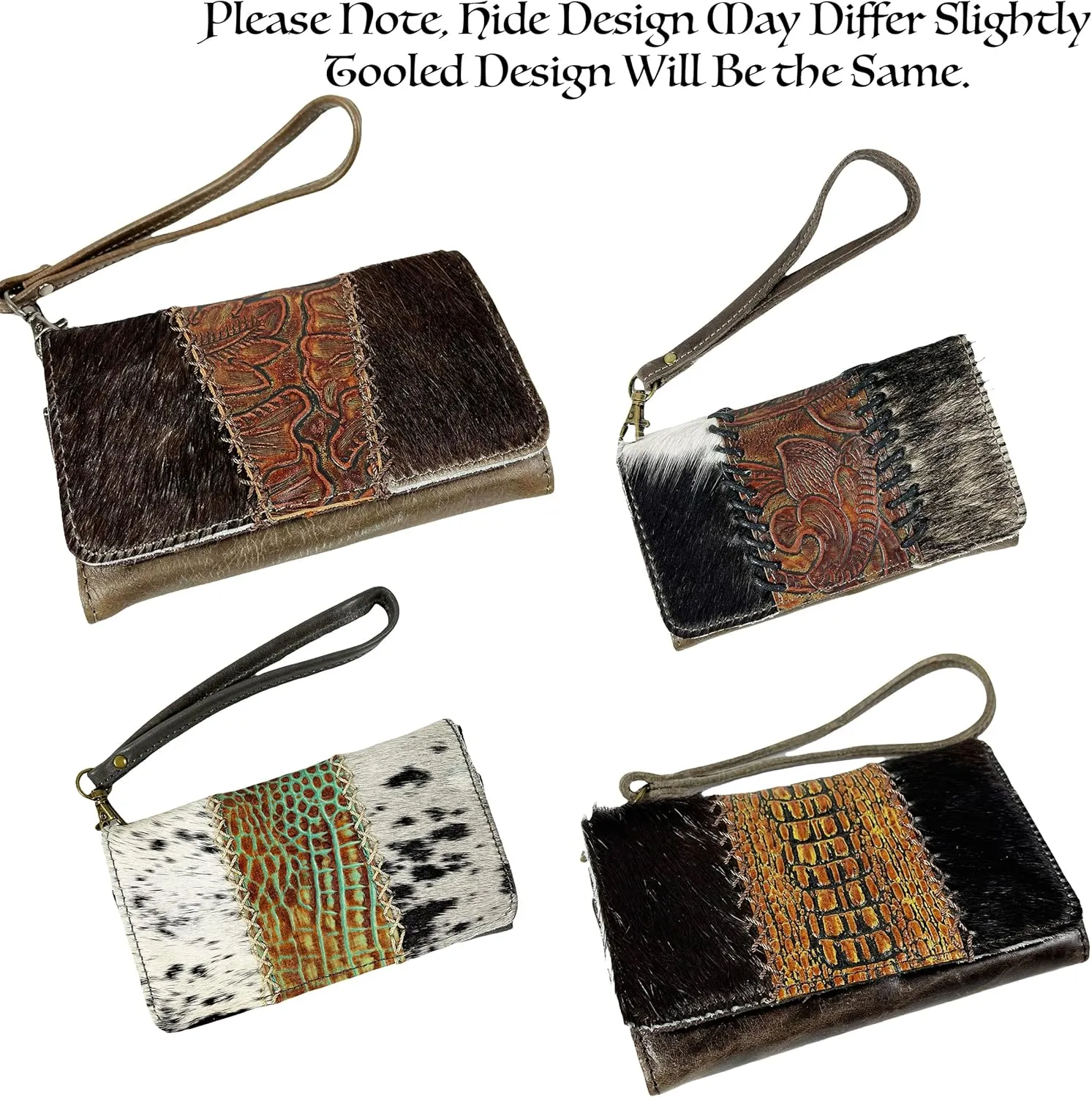 Urbalabs Cowhair Genuine Leather Women Western Wallets Clutch Bag Leather Fringe Purse Cell Phone Holder Pouch Tooled Wallet For Women Cowgirl Small Clutch Hand Stitched (Deep Brown)