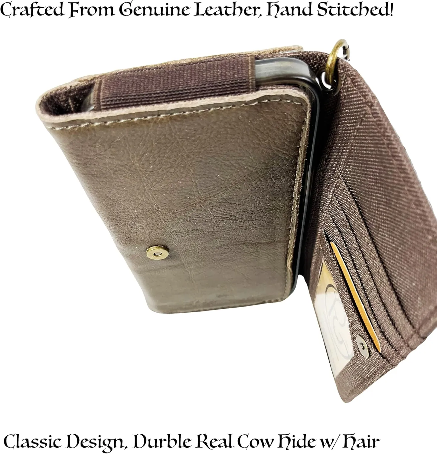 Urbalabs Cowhair Genuine Leather Women Western Wallets Clutch Bag Leather Fringe Purse Cell Phone Holder Pouch Tooled Wallet For Women Cowgirl Small Clutch Hand Stitched (Deep Brown)