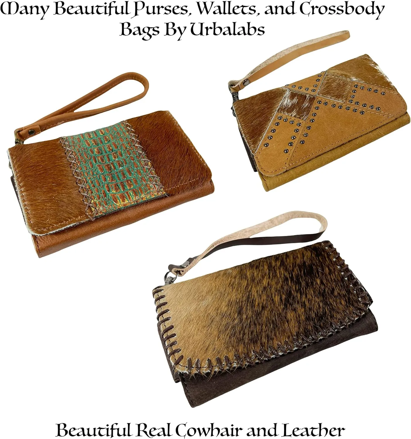 Urbalabs Cowhair Genuine Leather Women Western Wallets Clutch Bag Leather Fringe Purse Cell Phone Holder Pouch Tooled Wallet For Women Cowgirl Small Clutch Hand Stitched (Deep Brown)
