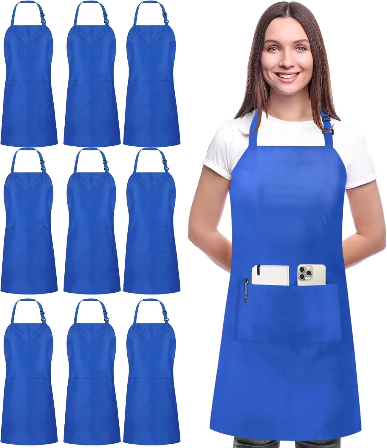 Utopia Kitchen 10 Pack Bib Apron Adjustable with 2 Pockets, Water and Oil Resistant, Cooking Kitchen Chef Apron for Women Men