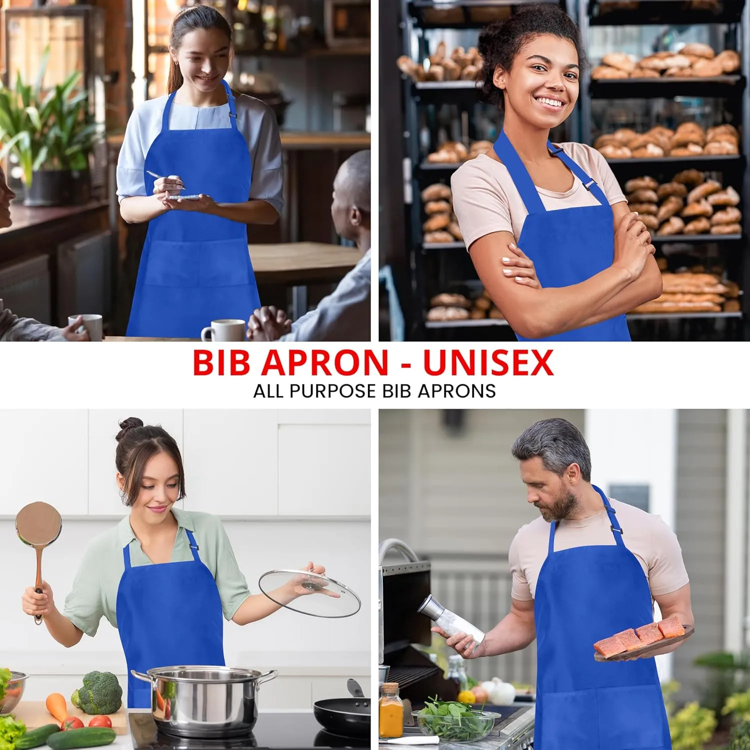 Utopia Kitchen 10 Pack Bib Apron Adjustable with 2 Pockets, Water and Oil Resistant, Cooking Kitchen Chef Apron for Women Men