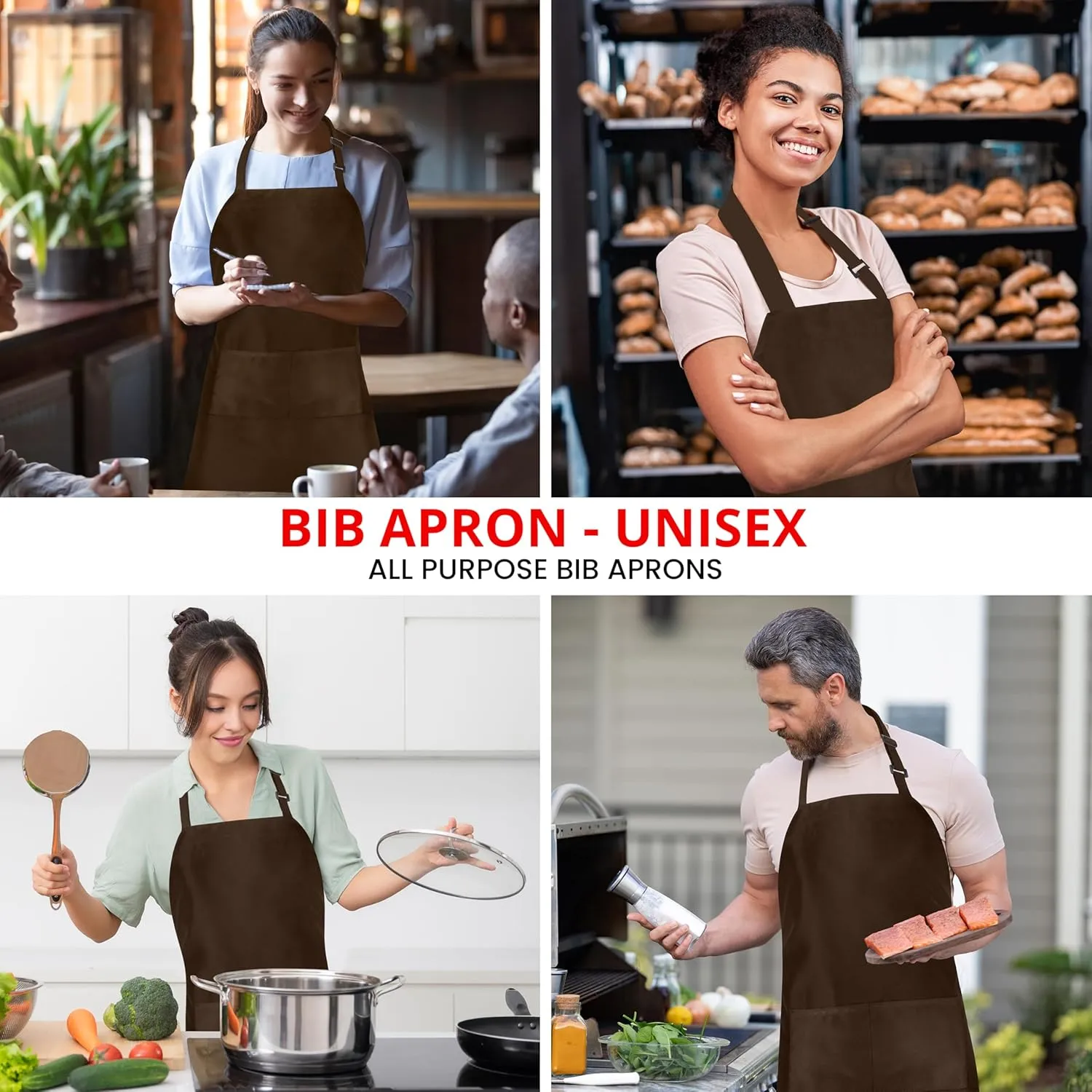 Utopia Kitchen 10 Pack Bib Apron Adjustable with 2 Pockets, Water and Oil Resistant, Cooking Kitchen Chef Apron for Women Men