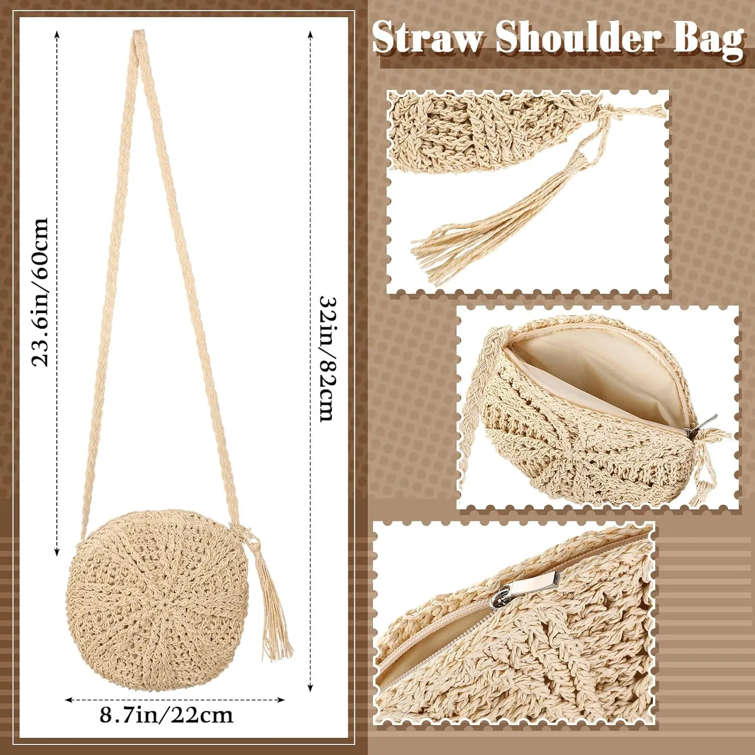 Vacation Purse Set Boho Straw Shoulder Bag Women Crossbody Beach Purse with 4 Rattan Tropical Earrings Leopard Bracelet