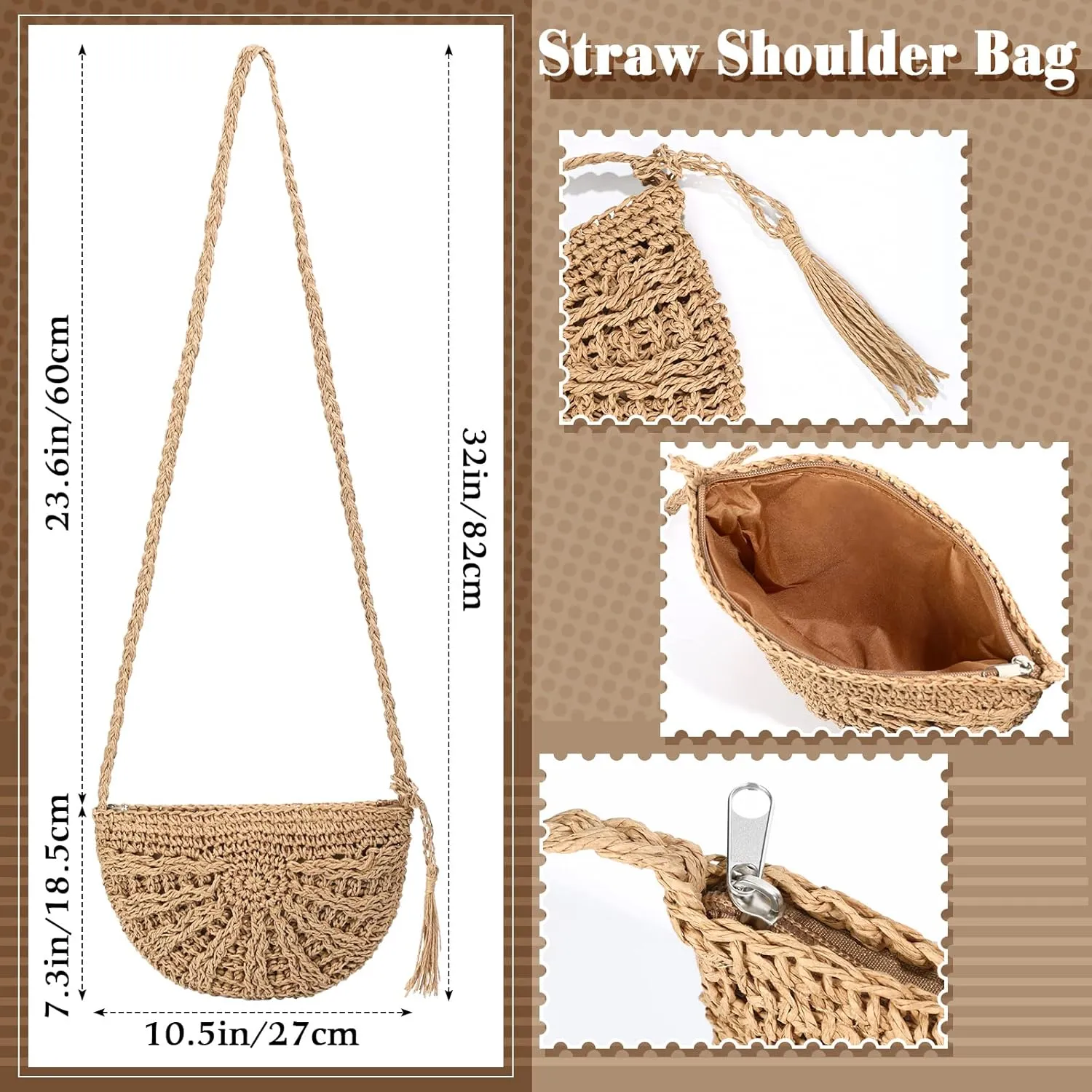 Vacation Purse Set Boho Straw Shoulder Bag Women Crossbody Beach Purse with 4 Rattan Tropical Earrings Leopard Bracelet