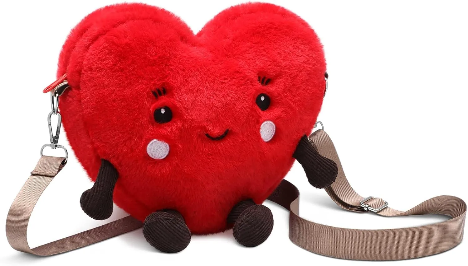 Valentine's Day Heart Plush Bag Heart Shaped Purse Galentine's Red Love Crossbody Bag with Zip Top for Girl Women Valentine's Day Gifts