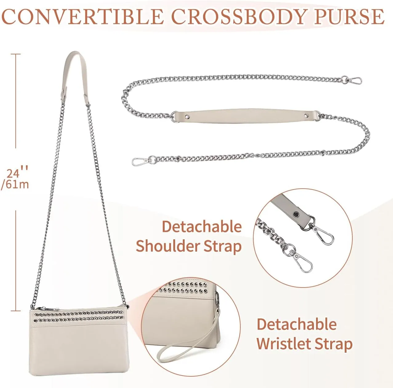 VASCHY Wristlet Clutch Purses, SAC Large Studs Soft Faux Leather Crossbody Evening Clutch Wallet for Women