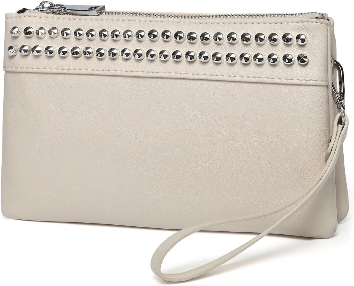 VASCHY Wristlet Clutch Purses, SAC Large Studs Soft Faux Leather Crossbody Evening Clutch Wallet for Women