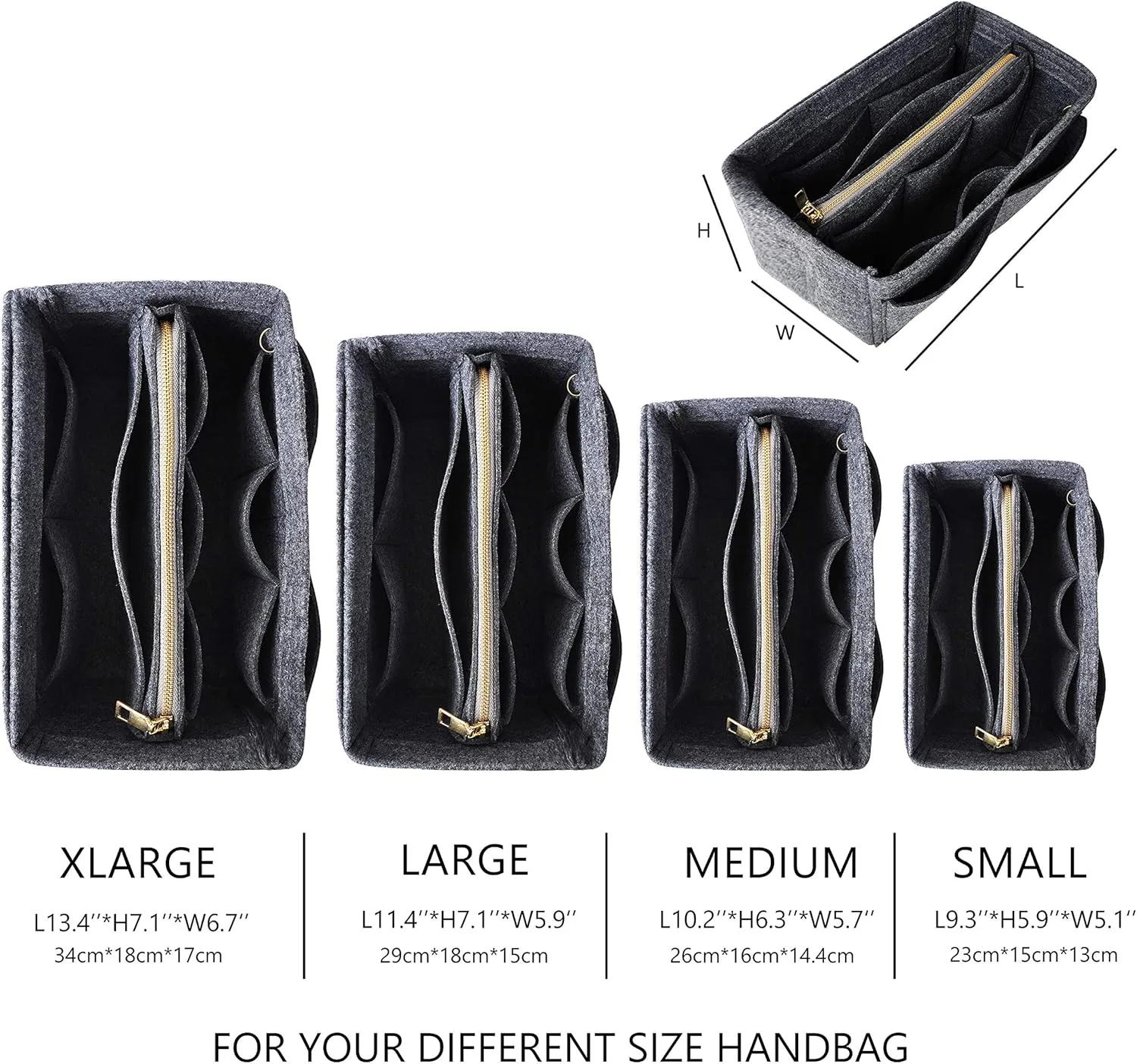 Vercord Felt Organizer Insert For Purse Handbag Tote Bag In Bag Inside Shaper Divider Neo Dark Grey Small