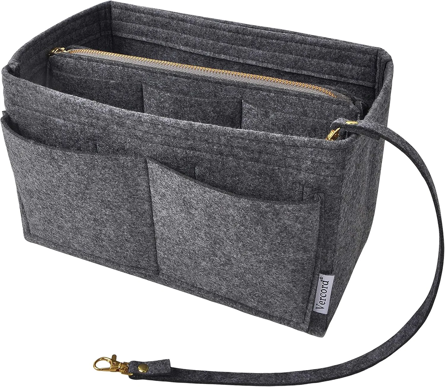 Vercord Felt Organizer Insert For Purse Handbag Tote Bag In Bag Inside Shaper Divider Neo Dark Grey Small