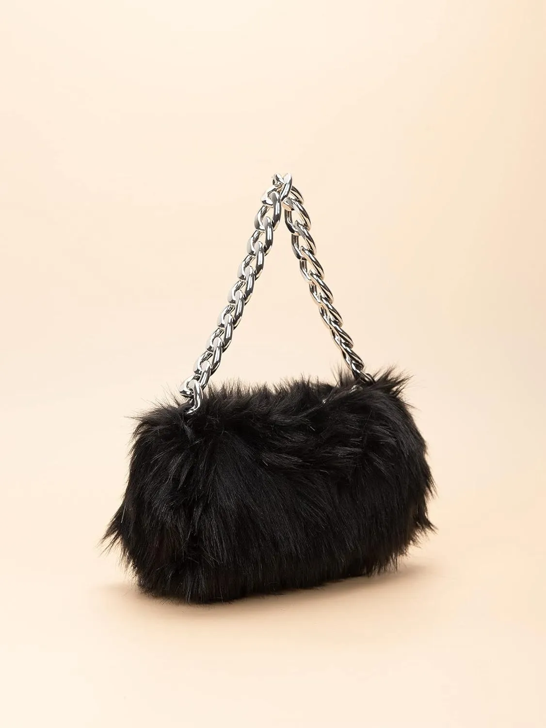 Verdusa Women's Faux Fox Fur Purse Fuzzy One Shoulder Small Square Chain Handbags