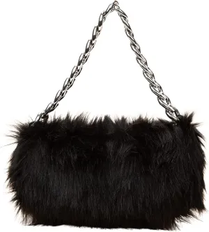 Verdusa Women's Faux Fox Fur Purse Fuzzy One Shoulder Small Square Chain Handbags