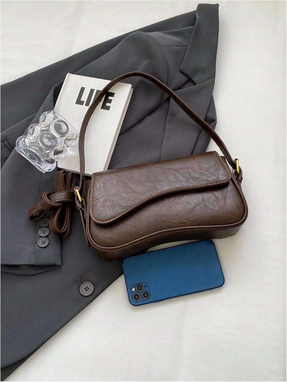 Verdusa Women's Leather Shoulder Bag Clutch Purses Trendy Hobo Crossbody Handbags Y2K Saddle Flap Underarm Purse