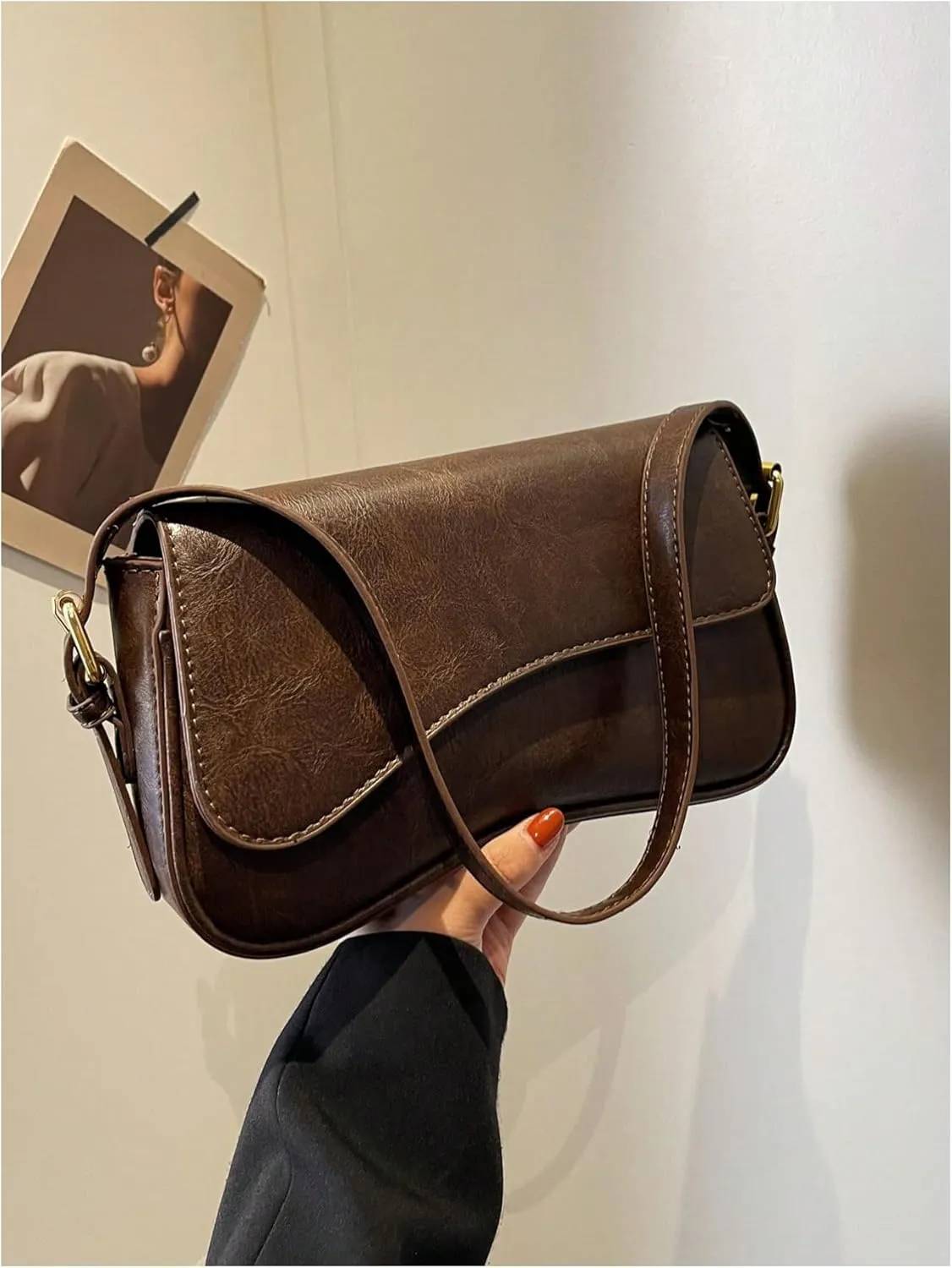 Verdusa Women's Leather Shoulder Bag Clutch Purses Trendy Hobo Crossbody Handbags Y2K Saddle Flap Underarm Purse