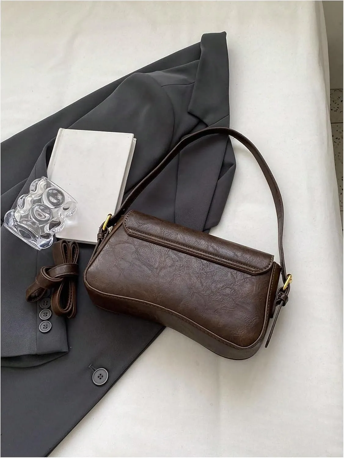 Verdusa Women's Leather Shoulder Bag Clutch Purses Trendy Hobo Crossbody Handbags Y2K Saddle Flap Underarm Purse