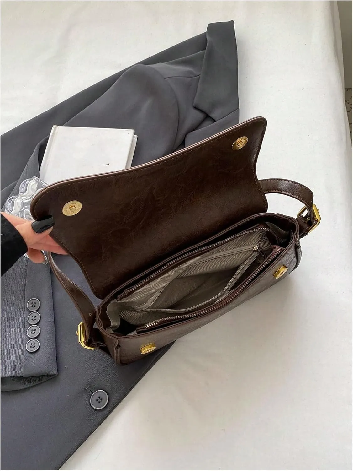 Verdusa Women's Leather Shoulder Bag Clutch Purses Trendy Hobo Crossbody Handbags Y2K Saddle Flap Underarm Purse