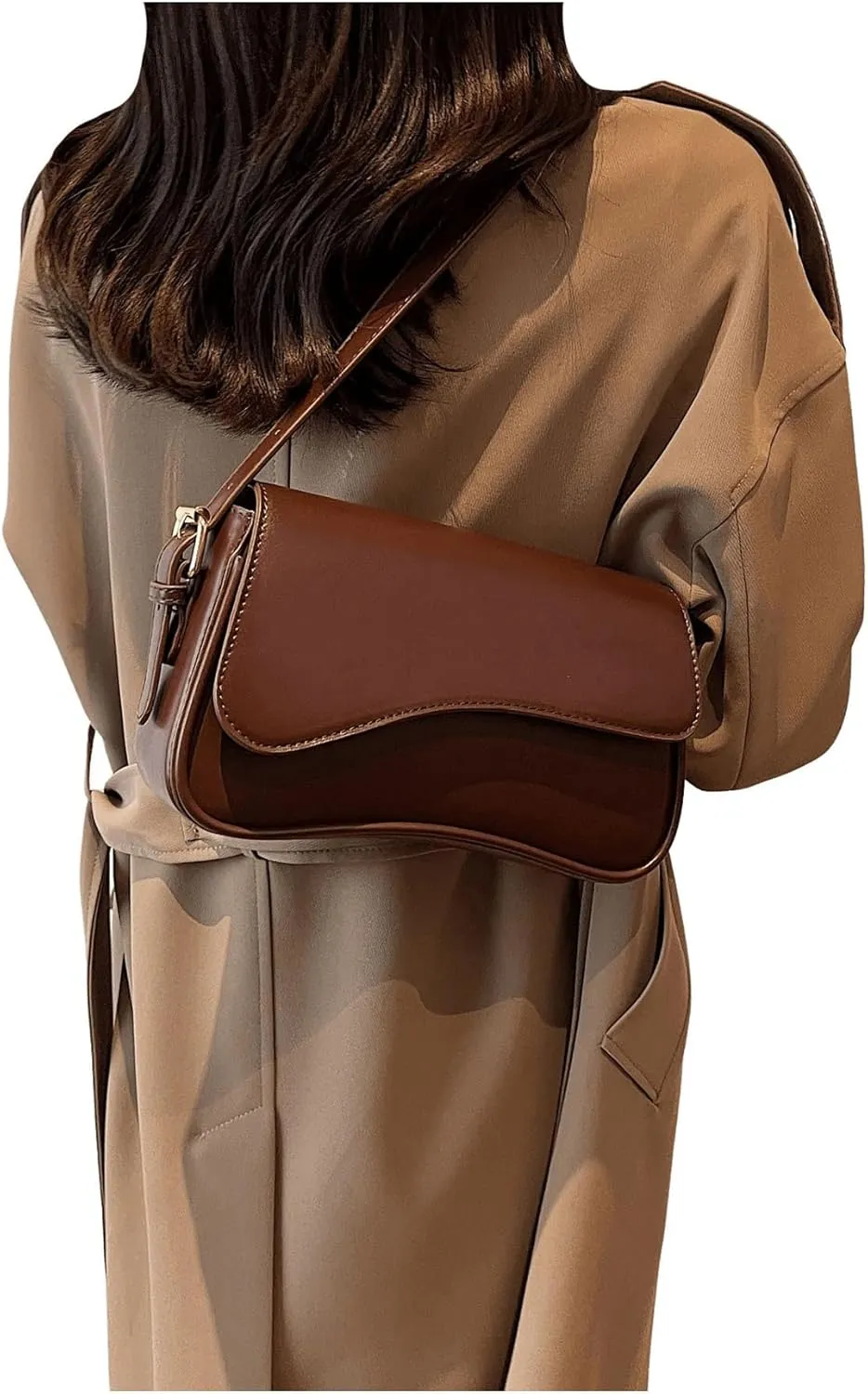 Verdusa Women's Leather Shoulder Bag Clutch Purses Trendy Hobo Crossbody Handbags Y2K Saddle Flap Underarm Purse
