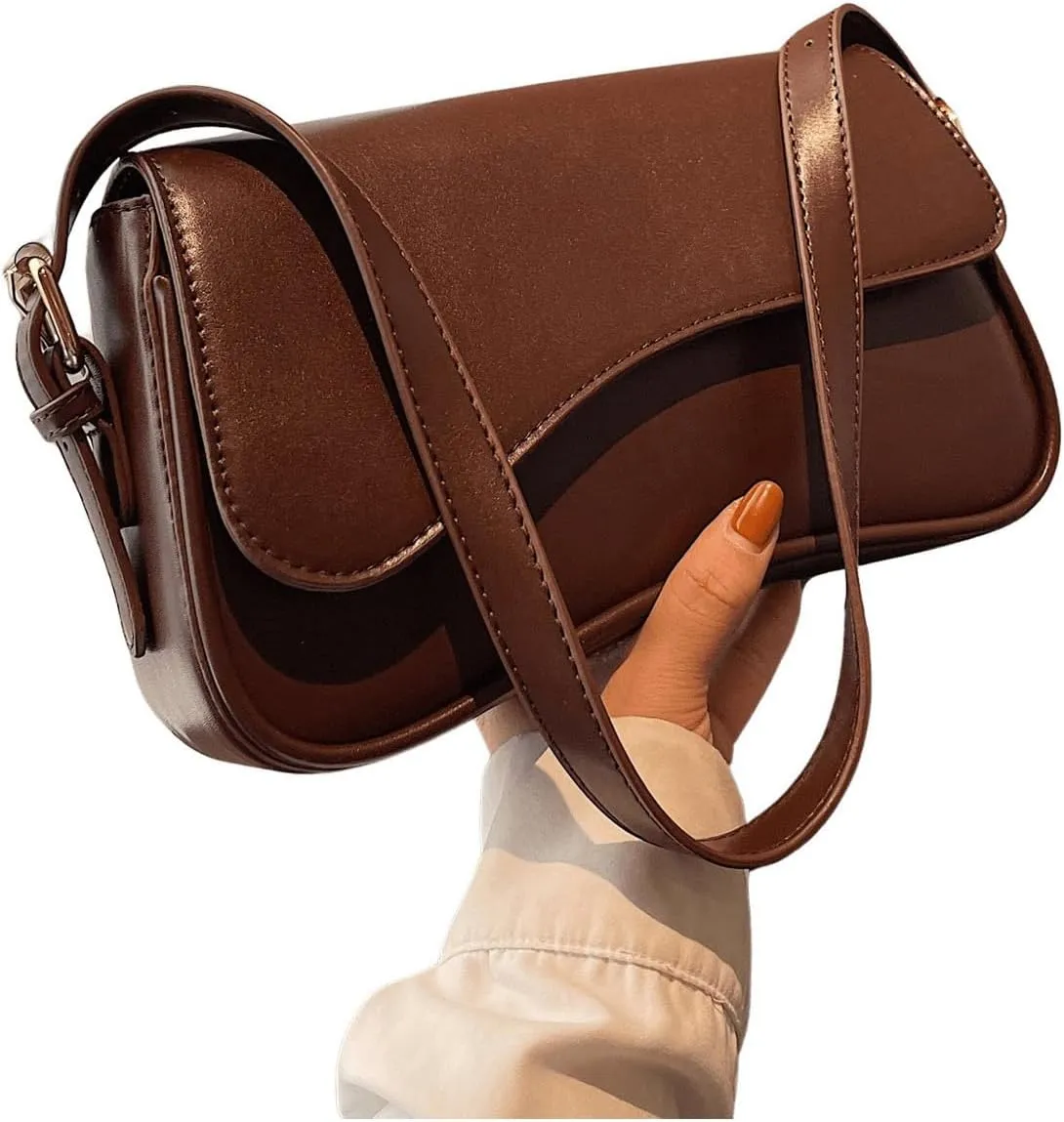 Verdusa Women's Leather Shoulder Bag Clutch Purses Trendy Hobo Crossbody Handbags Y2K Saddle Flap Underarm Purse