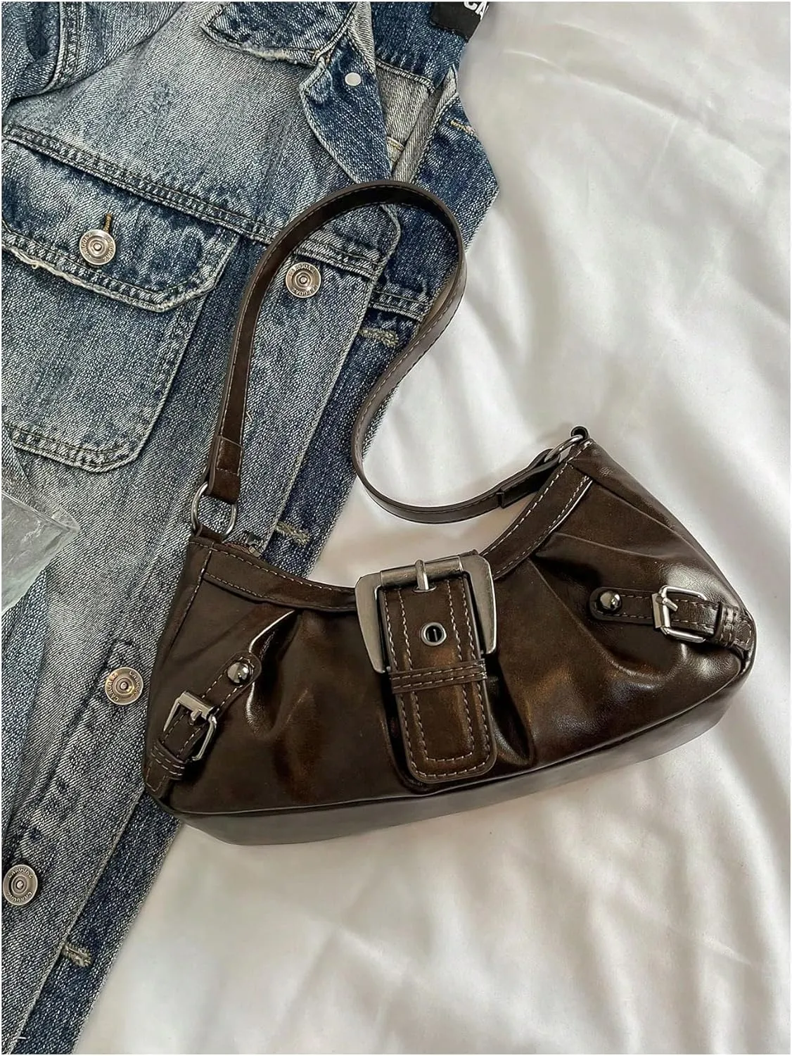 Verdusa Women's Y2k Purse Top Handle Shoulder Bag Buckle Punk Hobo Clutch Purses Bags