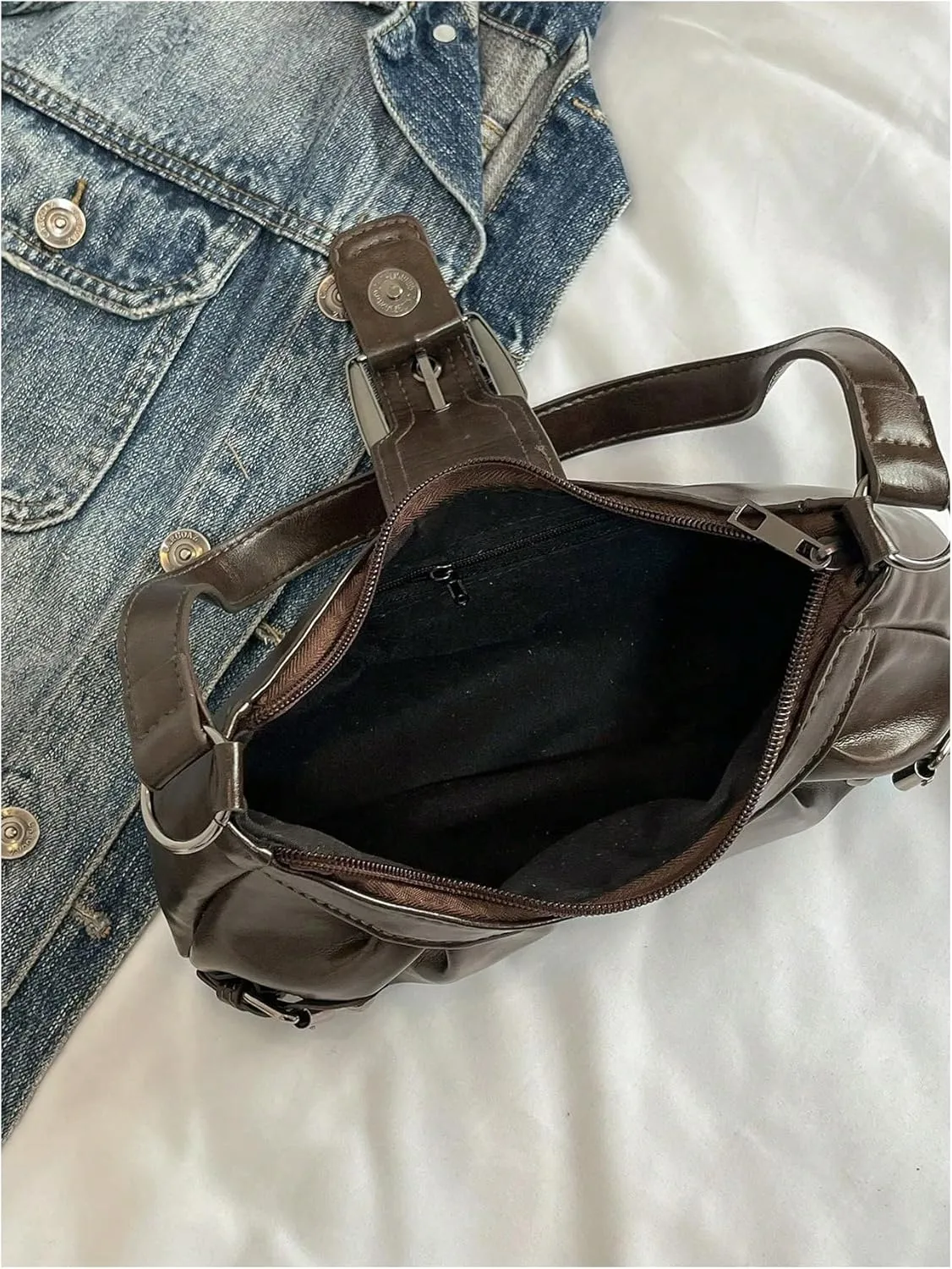 Verdusa Women's Y2k Purse Top Handle Shoulder Bag Buckle Punk Hobo Clutch Purses Bags