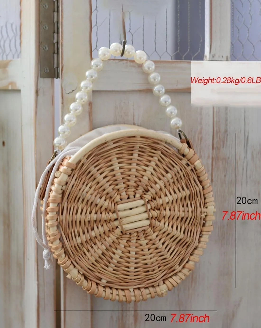 Vintage Handmade Handwoven Pearl Bag Rattan Shoulders Woven Handbags Beach Style Straw Bags