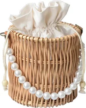 Vintage Handmade Handwoven Pearl Bag Rattan Shoulders Woven Handbags Beach Style Straw Bags