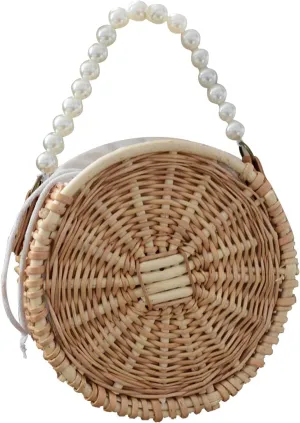 Vintage Handmade Handwoven Pearl Bag Rattan Shoulders Woven Handbags Beach Style Straw Bags