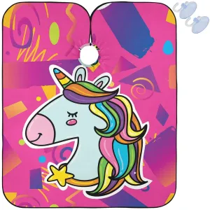 visesunny Barber Cape Magic Unicorn Head Bright Pink Hipster Trendy Polyester Hair Cutting Salon Cape Apron Anti-Static Haircut Water-Resistant Shaving Cloth Beard Shaving Bib Hairdressing Cape