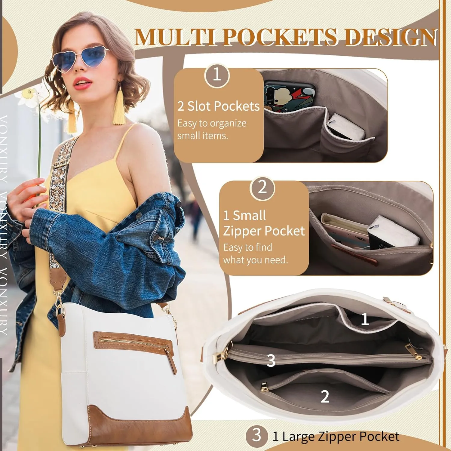 VX VONXURY Crossbody Bag for Women, Trendy Vegan Leather Shoulder Bag, Designer Bucket Bag with 2PCS Adjustable Straps