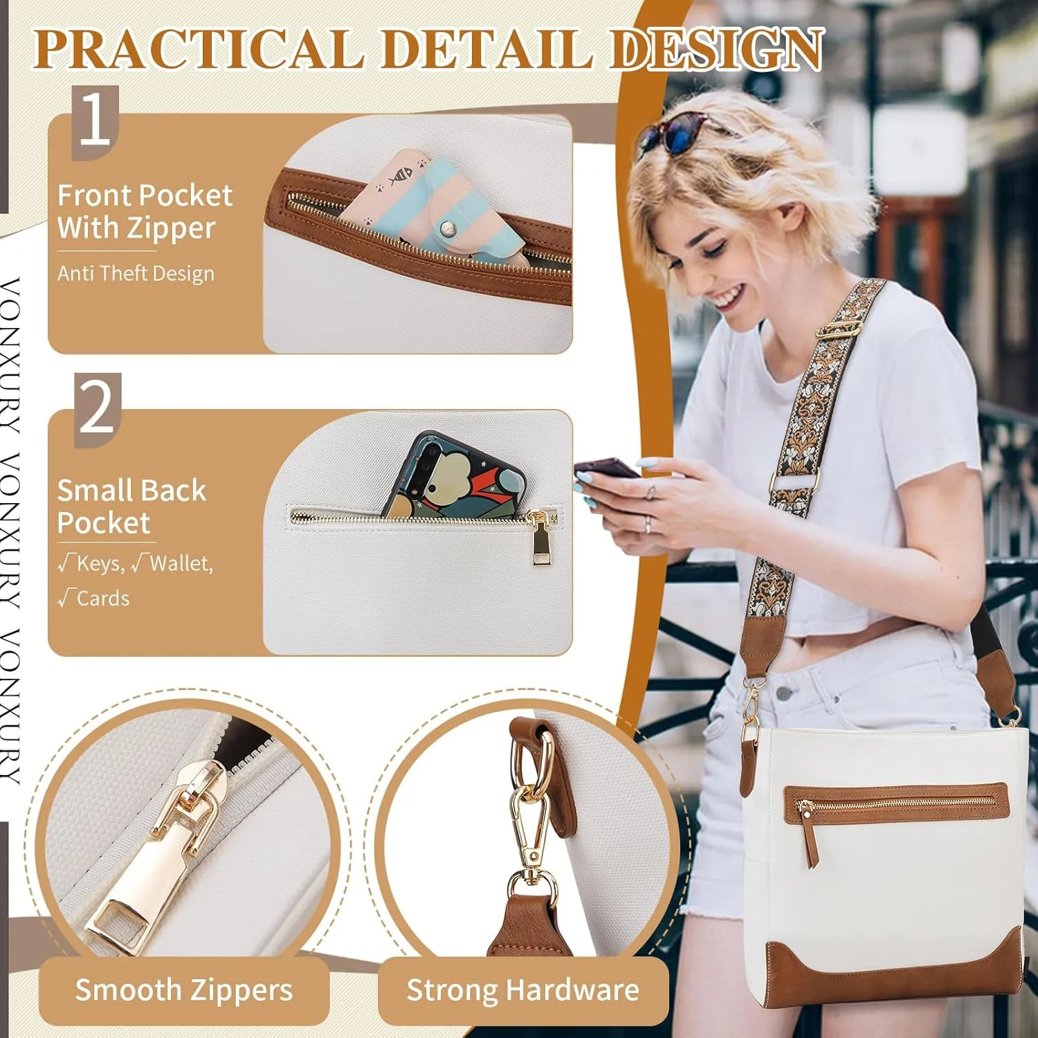 VX VONXURY Crossbody Bag for Women, Trendy Vegan Leather Shoulder Bag, Designer Bucket Bag with 2PCS Adjustable Straps