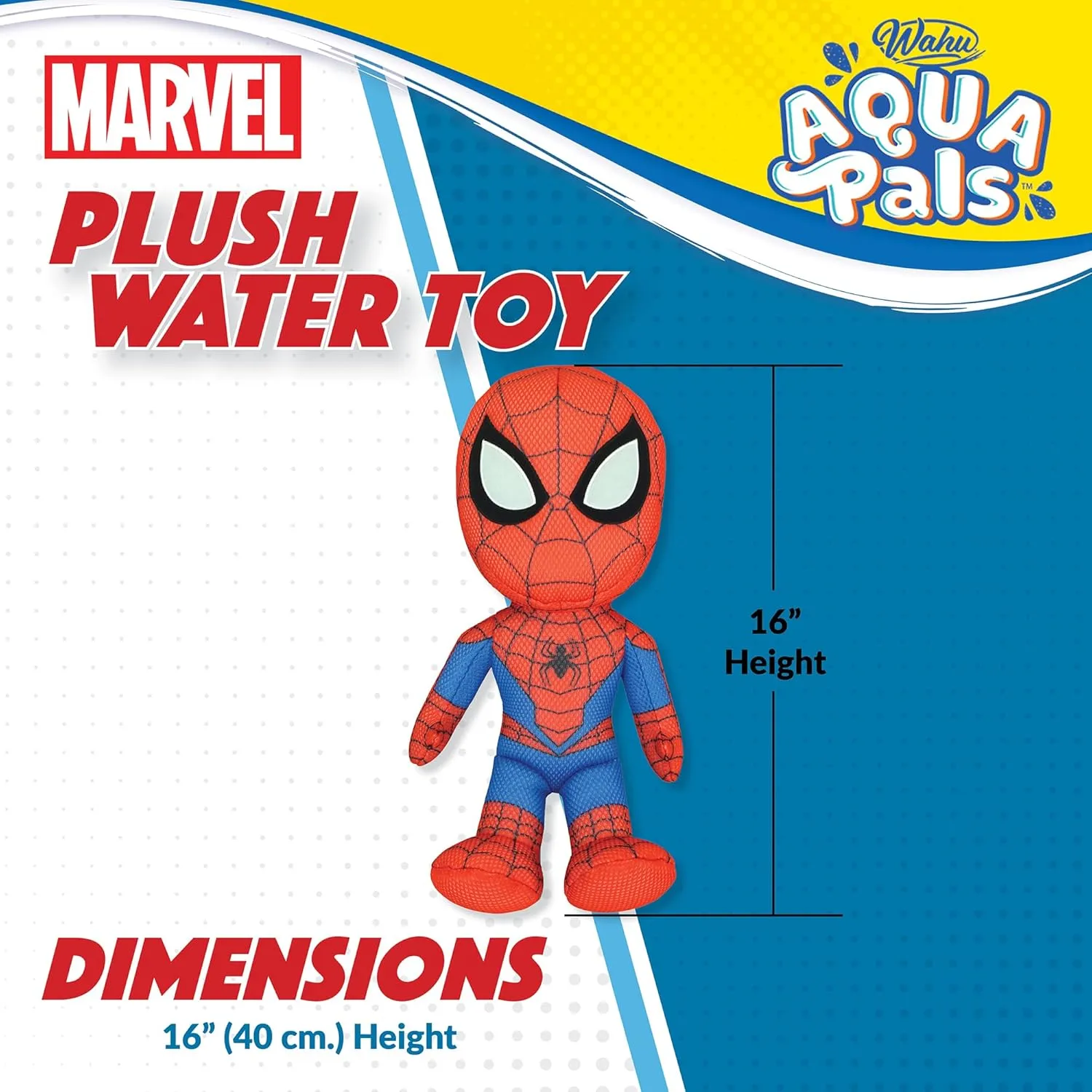 Wahu Aqua Pals Marvel Spider-Man Plush Water Toy for Kids Ages 2  with AquaDry™ Technology, Washable Plush Doll Toy for Pool and Bathtub, Medium, Red/Blue