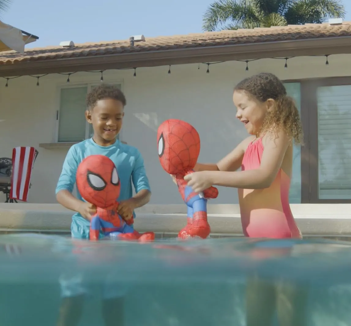 Wahu Aqua Pals Marvel Spider-Man Plush Water Toy for Kids Ages 2  with AquaDry™ Technology, Washable Plush Doll Toy for Pool and Bathtub, Medium, Red/Blue