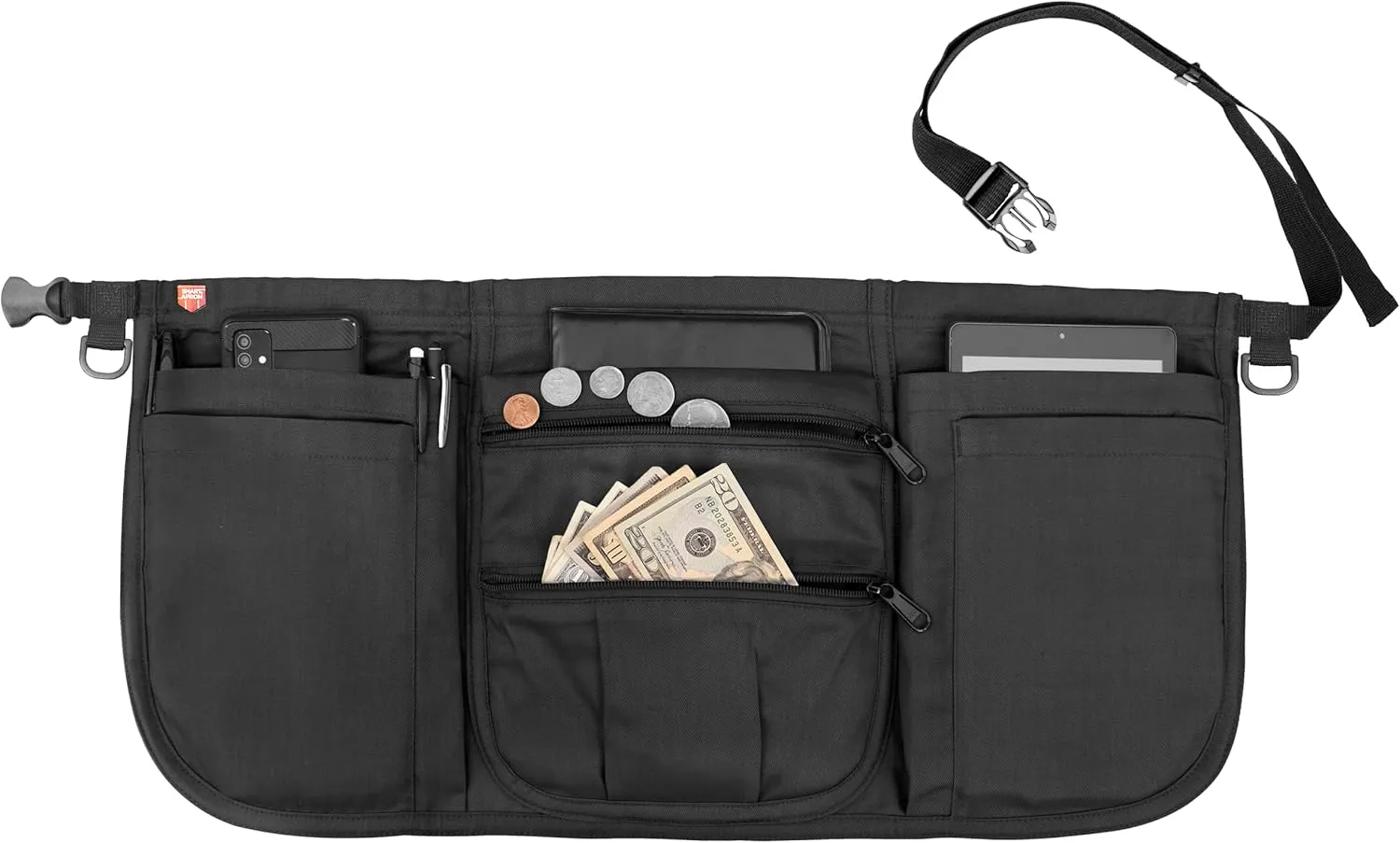 Waist Apron - 7 Pockets with Zippers & Adjustable Clip Belt For Kitchen Cooking Restaurants Waiters Servers BBQ