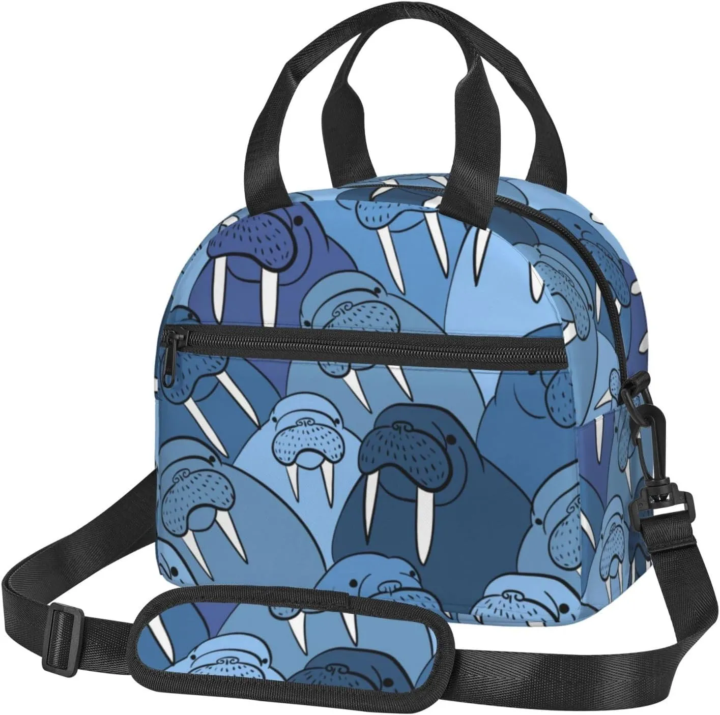 Walrus Cute Animal Nautical Ocean Lunch Bag Hand Tote Crossbody Insulated Lunch Bag Large Portable Lunch Box