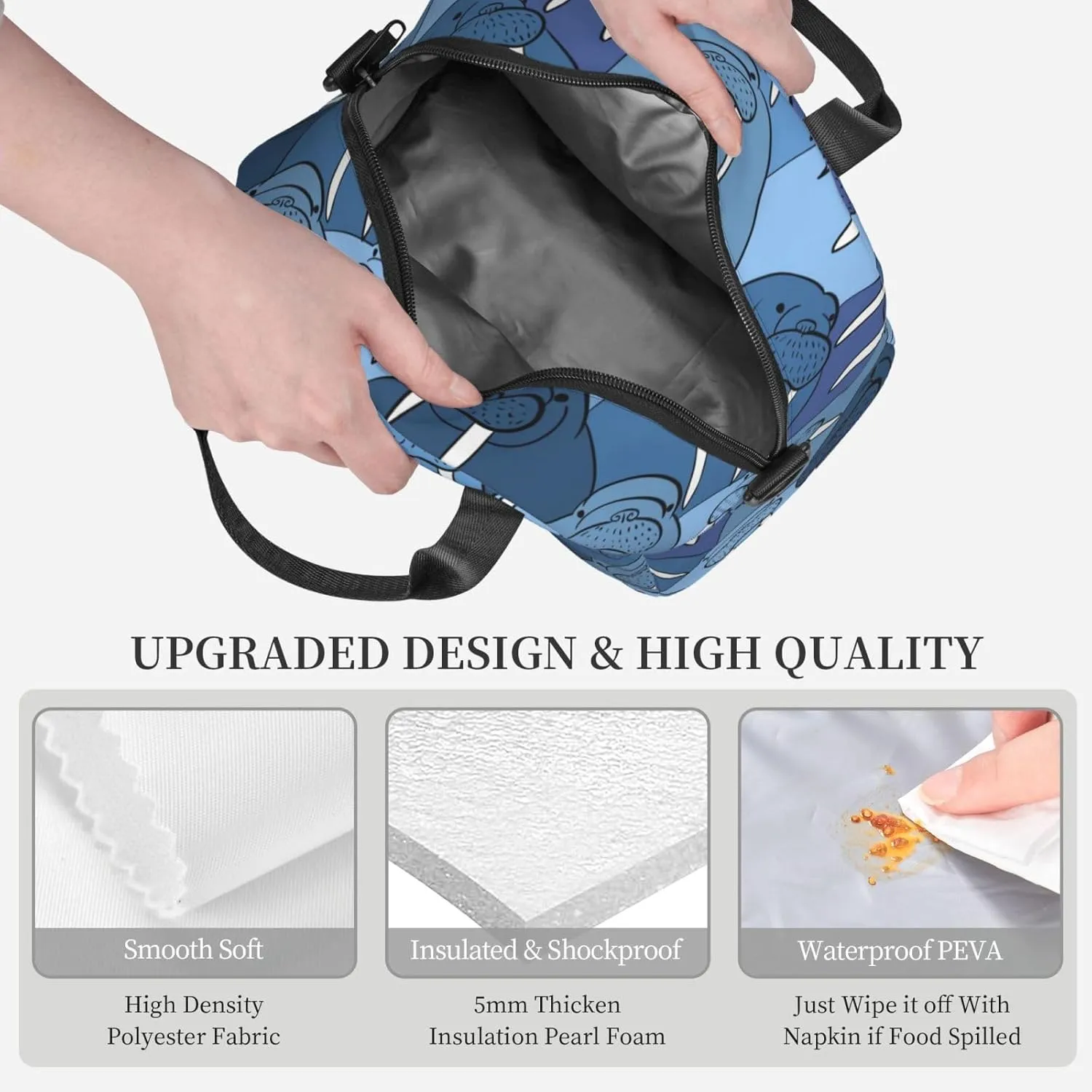 Walrus Cute Animal Nautical Ocean Lunch Bag Hand Tote Crossbody Insulated Lunch Bag Large Portable Lunch Box