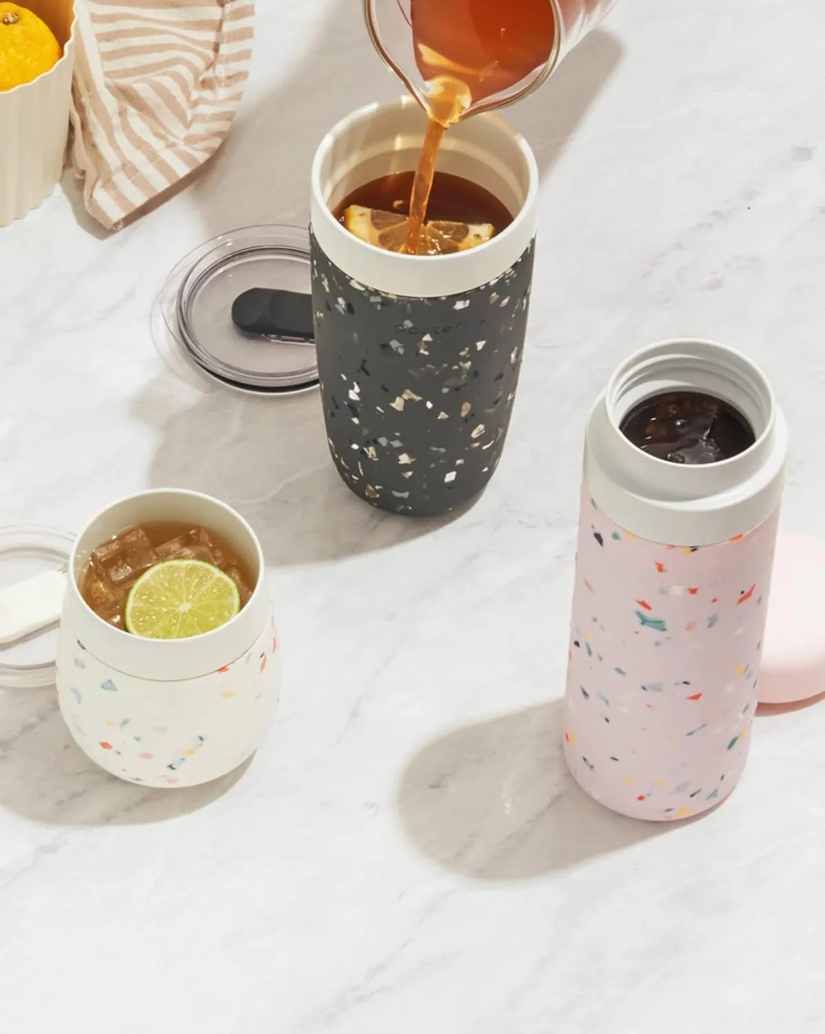 W&P Porter Insulated Tumbler 20 oz | No Metallic Aftertaste Ceramic Coated for Water, Coffee, & Tea | Wide Mouth Vacuum Insulated | Dishwasher Safe, Charcoal Terrazzo