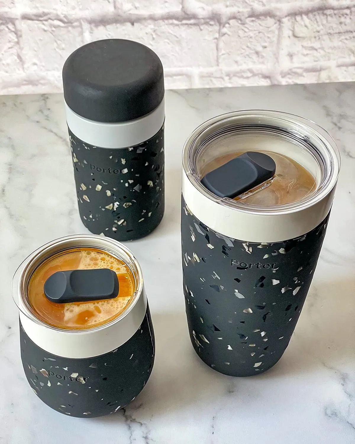 W&P Porter Insulated Tumbler 20 oz | No Metallic Aftertaste Ceramic Coated for Water, Coffee, & Tea | Wide Mouth Vacuum Insulated | Dishwasher Safe, Charcoal Terrazzo
