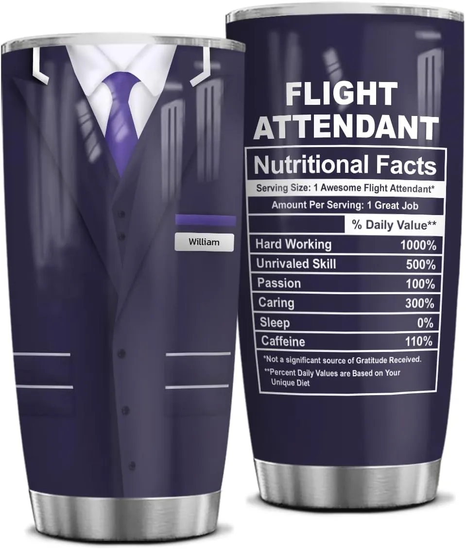 Wassmin Personalized Flight Attendant Gifts Flight Attendant Nutrition Facts Tumbler 20oz 30oz Stainless Steel Coffee Travel Mug Tumblers Cup Birthday Christmas Gifts For Women Men