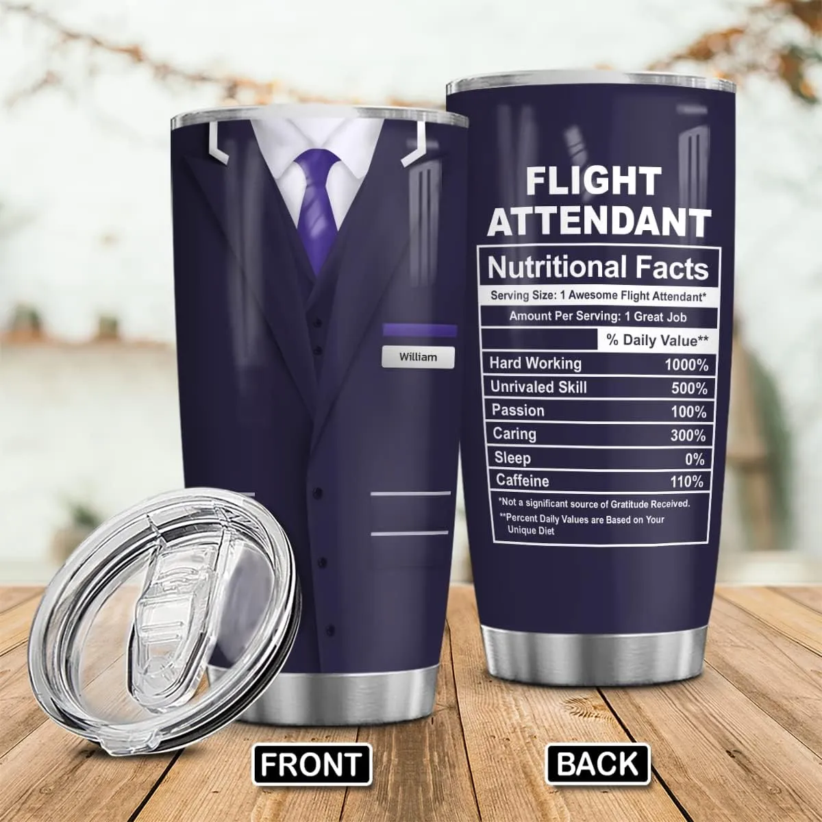 Wassmin Personalized Flight Attendant Gifts Flight Attendant Nutrition Facts Tumbler 20oz 30oz Stainless Steel Coffee Travel Mug Tumblers Cup Birthday Christmas Gifts For Women Men